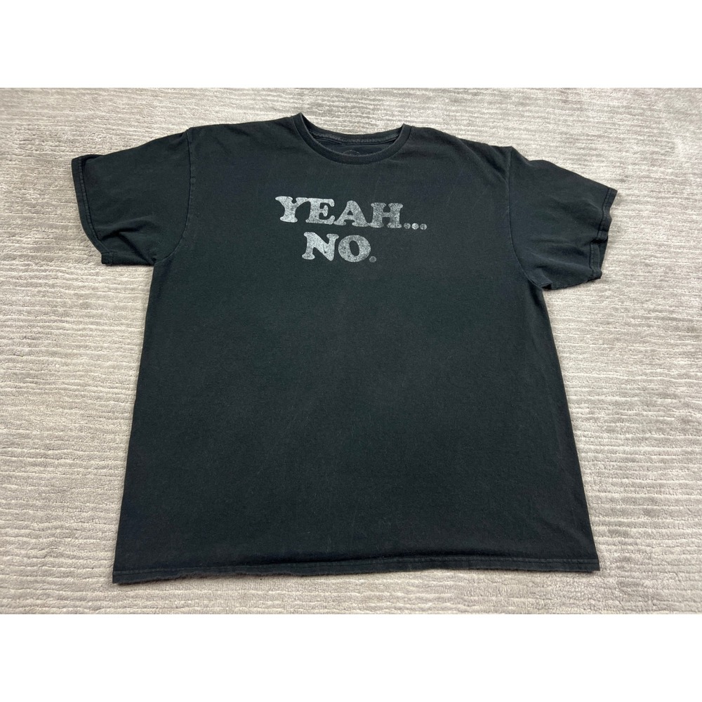 DOM T-Shirt Mens XL Black Yeah No Graphic Short Sleeve Sarcastic Casual Cotton